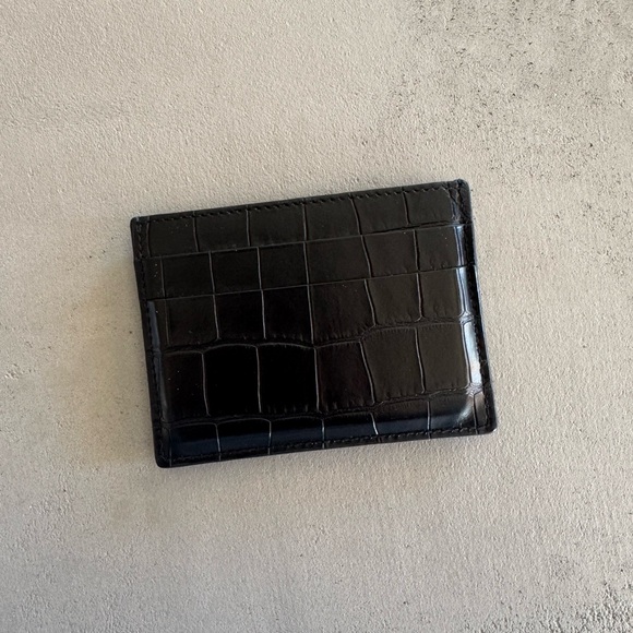 Balenciaga Logo Croc Embossed Leather Card Case Black